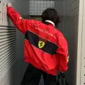 Kırmızı F1 Ferrari Racing Retro Unisex Bomber Ceket