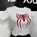 Kırmızı Spider Logolu Beyaz Crop Top