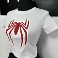 Kırmızı Spider Logolu Beyaz Crop Top