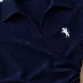 Lacivert Simli Polo Yaka Büzgülü Bluz