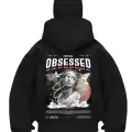 Obsesssed Baskılı Siyah Samuray Kar Maske Sweatshirt Hırka