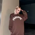 Paradise Baskı Üç İplik Oversize Sweatshirt Kahverengi