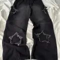 Parça Yıldızlı Siyah Taşlamalı Pantolon