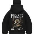 Pegasus Baskılı Siyah Samuray Kar Maske Sweatshirt Hırka