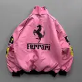 Pembe F1 Ferrari Racing Retro Unisex Bomber Ceket