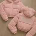 Pembe Juicy Peluş Kapüşonlu Şişme Crop Mont