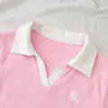 Pembe Solo Polo Yaka Beyaz Yakalı Bluz