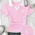 Pembe Solo Polo Yaka Beyaz Yakalı Bluz