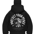 Protect Angel Baskılı Siyah Samuray Kar Maske Sweatshirt Hırka