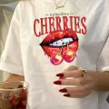 Retro Cherries Baskılı Unisex Oversize T-shirt