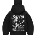 Sacred Baskılı Siyah Samuray Kar Maske Sweatshirt Hırka