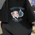 Siyah Betty Boop Baskılı Unisex Oversize T-shirt