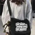 Siyah GTA Ah Shit Here We Go Again Baskılı Unisex Askılı Postacı Çanta