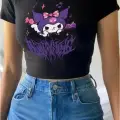 Siyah Harajuku Anime Kuromi Baskılı Crop