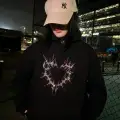 Siyah Heart Renkli Taş İşlemeli Hoodie