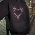 Siyah Heart Renkli Taş İşlemeli Hoodie
