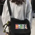 Siyah Marvel Baskılı Unisex Askılı Postacı Çanta