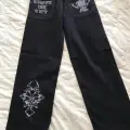 Siyah Nakışlı Skeleton Heaven Can Wait Streetwear Jean Pantolon