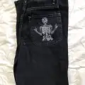 Siyah Nakışlı Skeleton Heaven Can Wait Streetwear Jean Pantolon