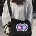 Siyah Pembe Rick and Morty Baskılı Unisex Askılı Postacı Çanta