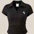 Siyah Polo Yaka Fitilli Likralı Bluz