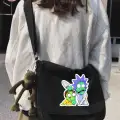 Siyah Rick and Morty Baskılı Unisex Askılı Postacı Çanta