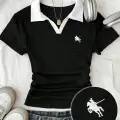 Siyah Solo Polo Yaka Beyaz Yakalı Bluz