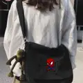 Siyah Spiderman Örümcek Adam Ağ Baskılı Unisex Askılı Postacı Çanta