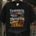 Siyah Tung Tung Tung Sahur vs Tralalero Tralala Baskılı Unisex Oversize T-Shirt