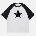 Star Baskılı Siyah Beyaz Reglan Kollu T-Shirt
