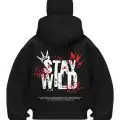 Stay Wild Baskılı Siyah Samuray Kar Maske Sweatshirt Hırka