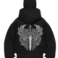 Sword Legend Baskılı Siyah Samuray Kar Maske Sweatshirt Hırka