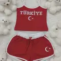 Türkiye Temalı Askılı Bluz Şort Takım