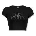 Unisex Gods Favorite Taş Baskılı Crop Siyah