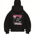 Unisex Oversize Siyah Gangos Money Motive Baskılı Maskeli Hoodie
