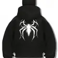 Unisex Oversize Siyah Spider Baskılı Maskeli Hoodie