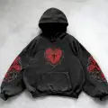 Yeni Siyah Gothic Barbed Wire Heart Cross Kapüşonlu Sweatshirt