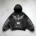 Yıkamalı Angel Wings Women Gothic Kapüşonlu Sweatshirt