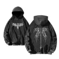 Yıkamalı Gothic Skeleton Punk Kapüşonlu Sweatshirt