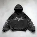 Yıkamalı Punk Gothic Kapüşonlu Sweatshirt