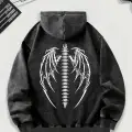 Yıkamalı Skeleton Kapüşonlu Sweatshirt Hoodie