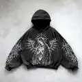 Yıkamalı Warrior Angel Woman Gothic Kapüşonlu Sweatshirt