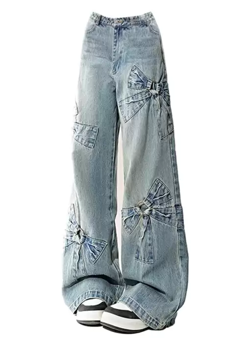 Mavi Fiyonk Detaylı Baggy Y2K Pantolon