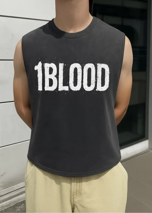 1Blood Atlet Bisiklet Yaka Yıkamalı Vintage Unisex Oversize T-Shirt