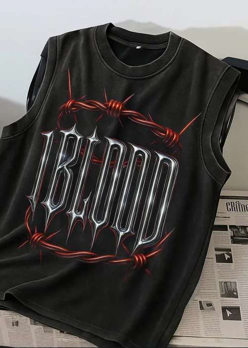 1BLOOD KİNG Serisi Yıkamalı Unisex Eskitme Atlet