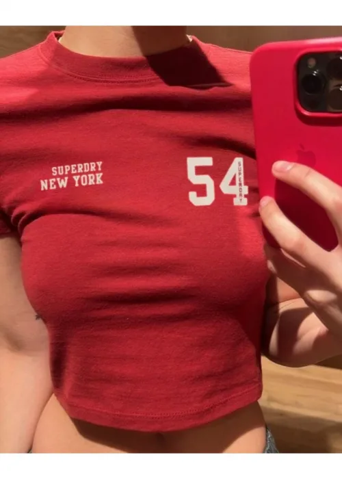 54 Baskılı Kırmızı Crop Bluz