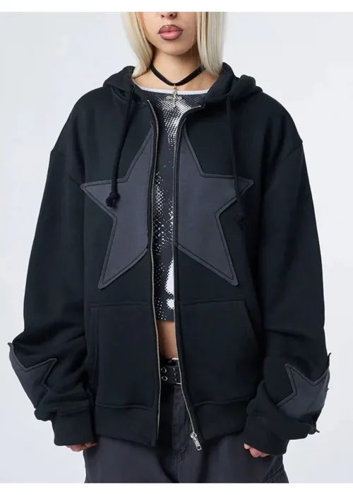 Y2k Yıldız Detaylı SİYAH Hırka