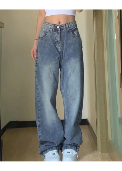 Y2K MAVİ YIKAMALI BAGGY JEAN BOL PAÇA PANTOLON