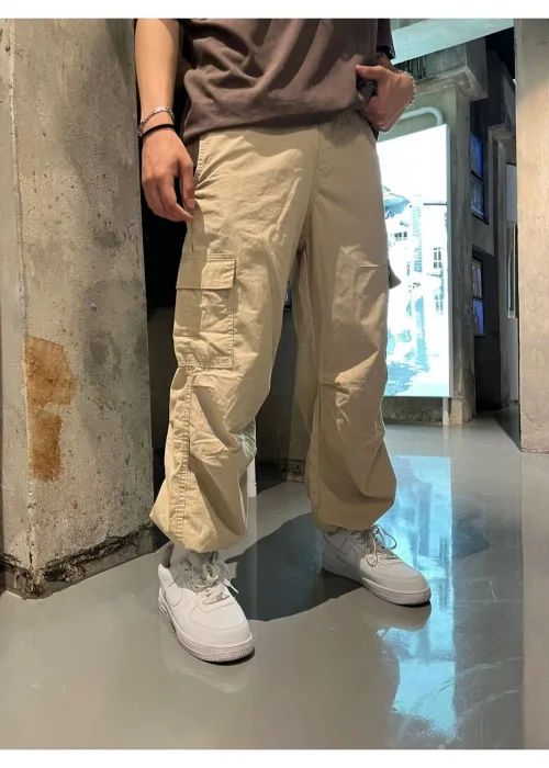 Kargo Cepli Paraşüt Bej Pantolon