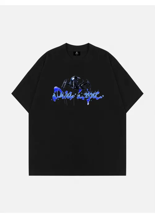 Spider Baskılı Siyah Oversize Tshirt